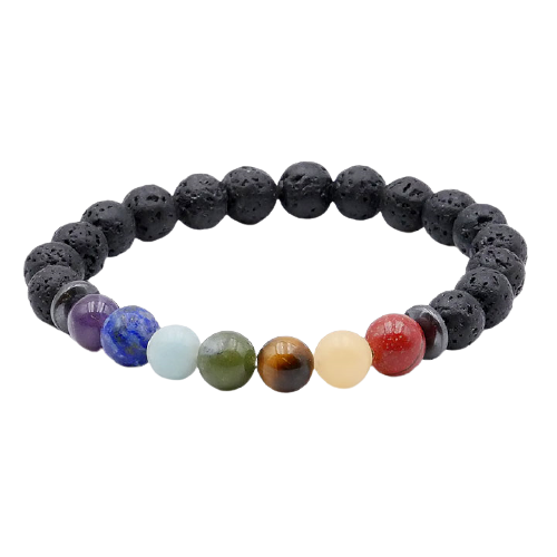 Bracelet 7 Chakras et Pierre de lave