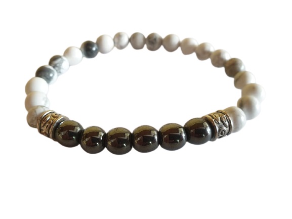 Bracelet Homme N° 01  Howlite  / Hématite