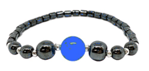 Bracelet Hématite 1 et perle Agate bleue