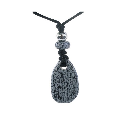 Pendentif Pierre Plate Obsidienne neige