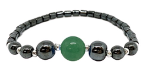 Bracelet Hématite 2 et perle Agate verte