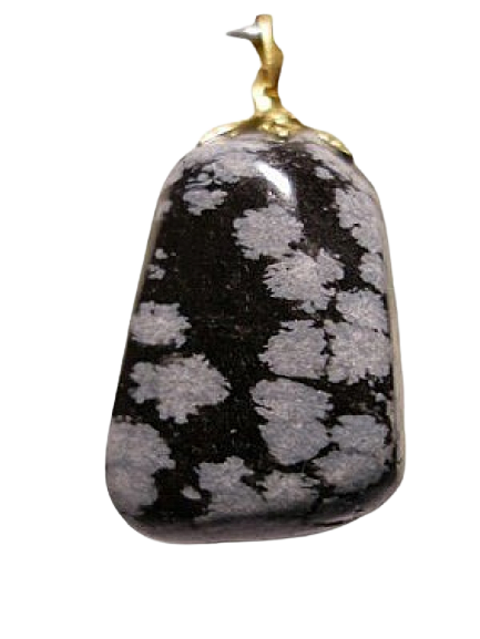 Pendentif Pierre Roulée Obsidienne neige