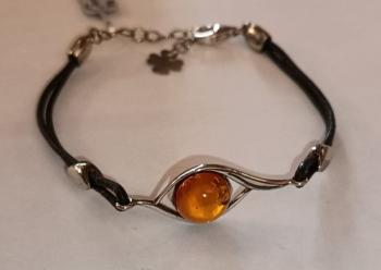 Bracelet en Ambre véritable, Bijoux en argent rhodié B4602